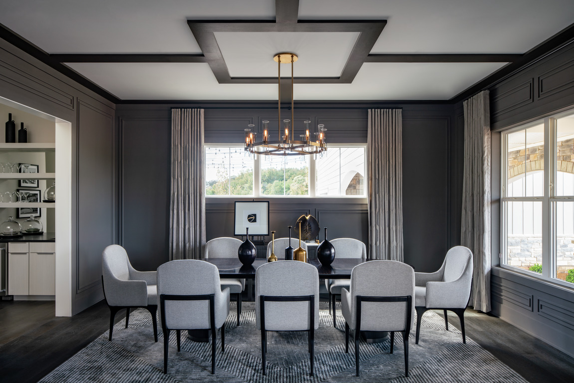 Sharp, stunning dining room design featuring fresh bronze color trend