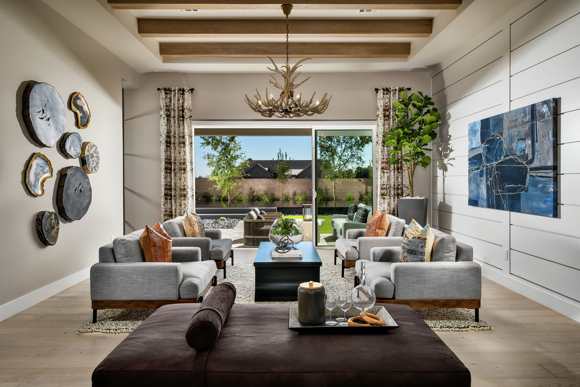 farmhouse bonus room with wood tones