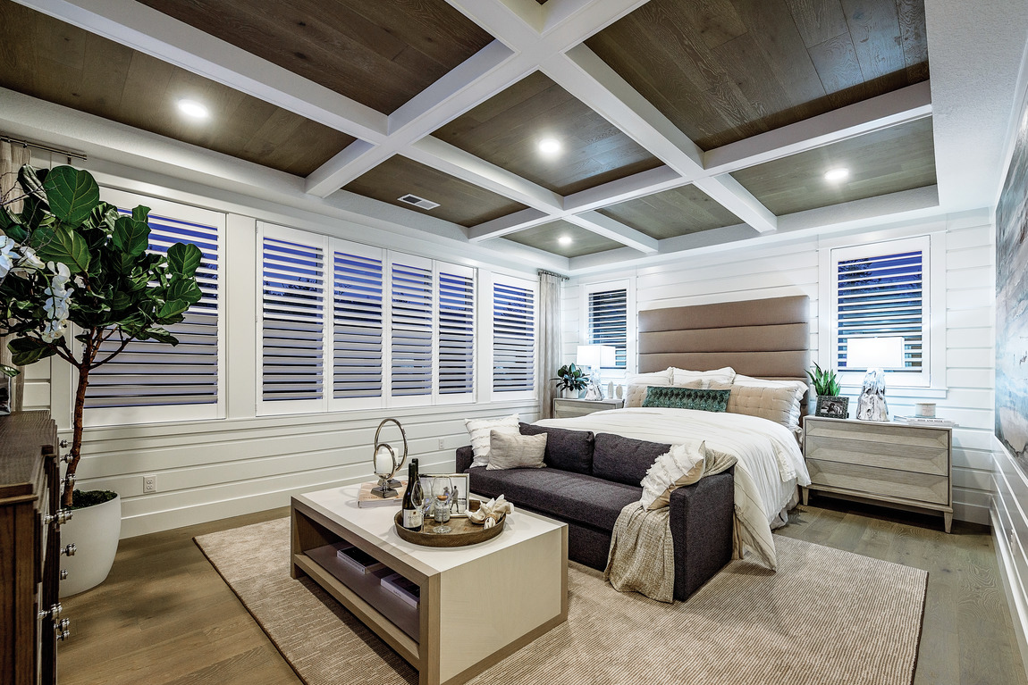 coffered ceiling in bedroom