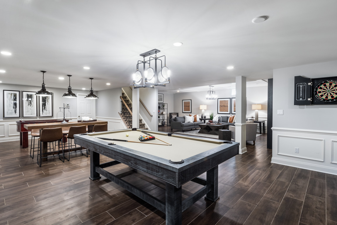 luxe basement with games