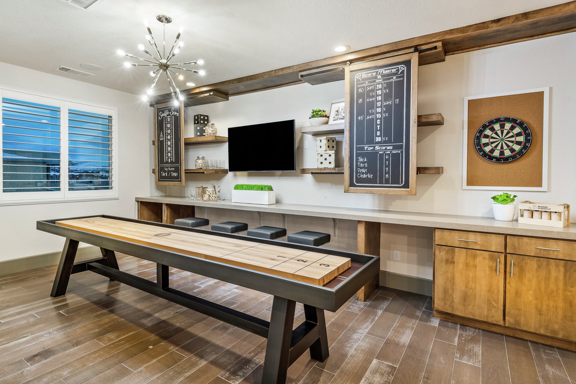 shuffleboard setup with scoreboard