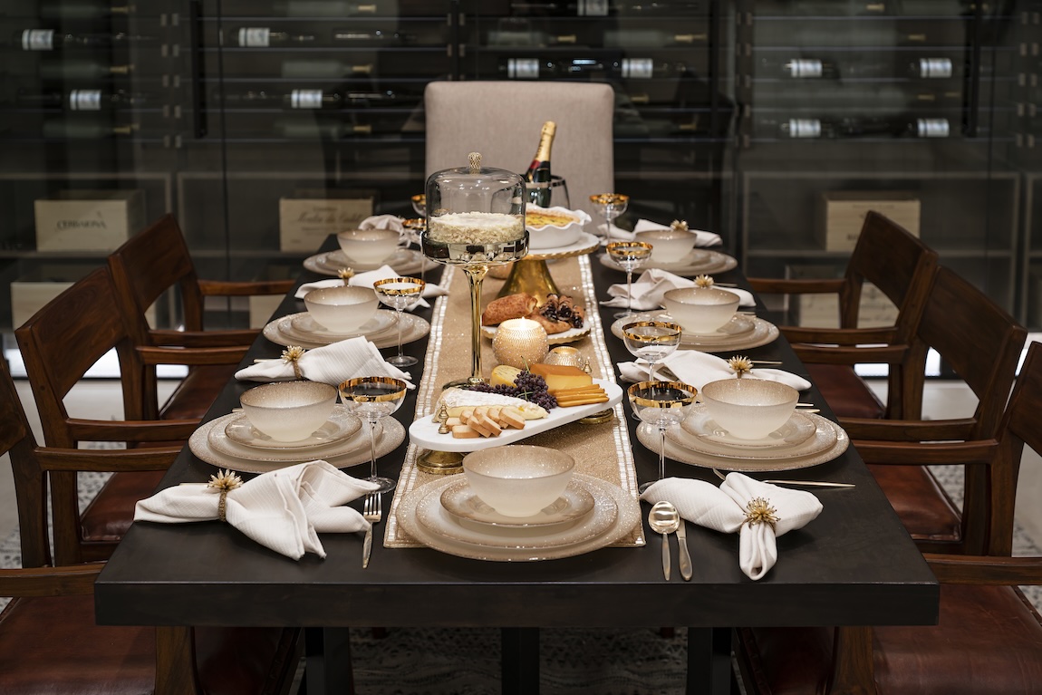 fall tablescape with fine glasswear