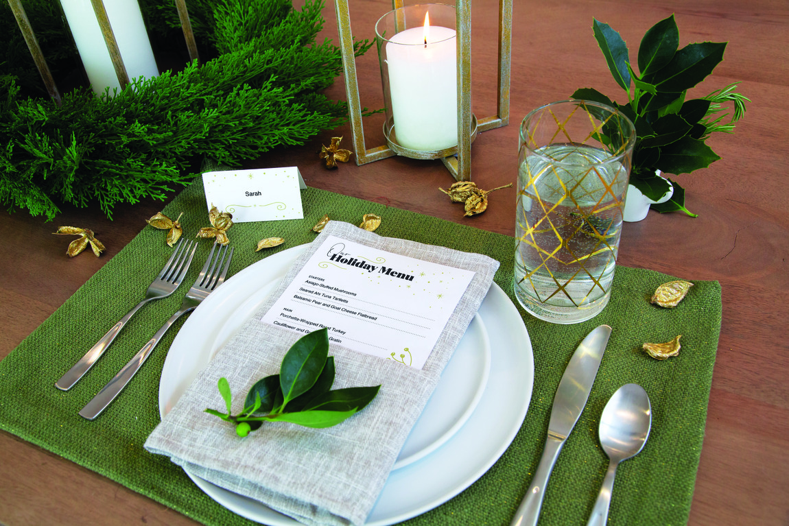 table with name card and menu
