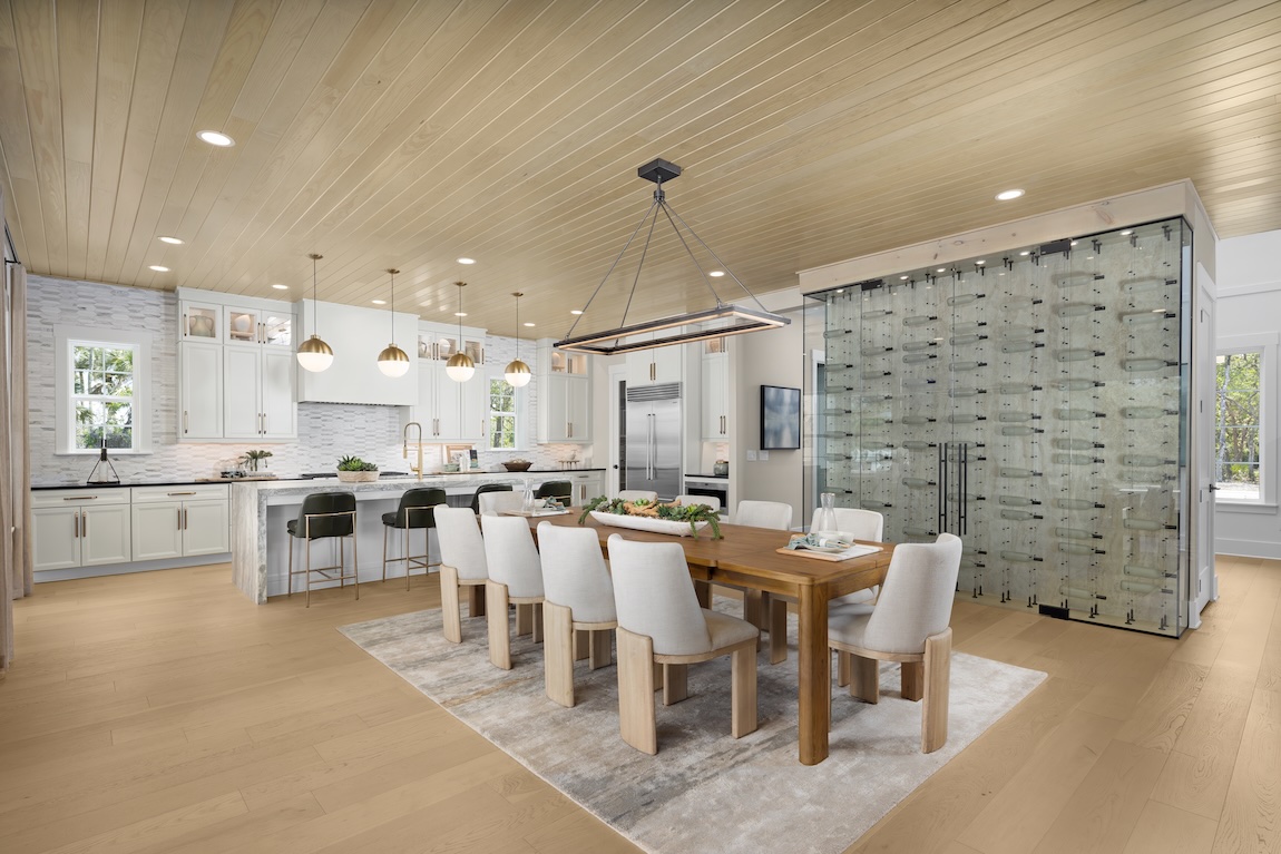 modern farmhouse open concept dining space and kitchen