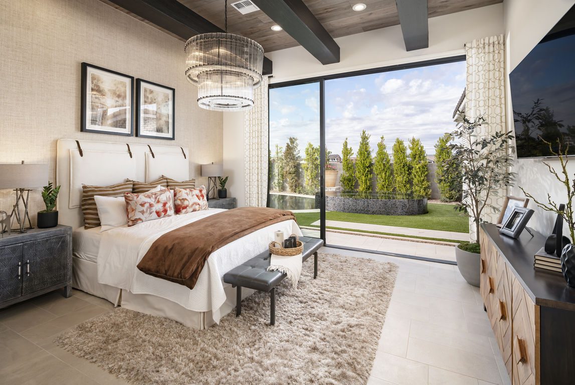 Modern farmhouse bedroom with outdoor access
