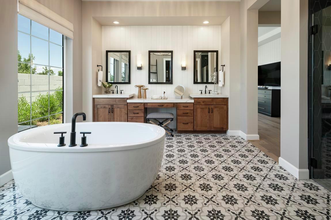 luxury bathroom design with ornate tile design