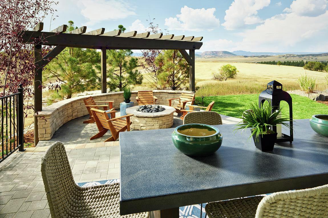 Luxurious outdoor living space with sweeping views of scenic Colorado landscape