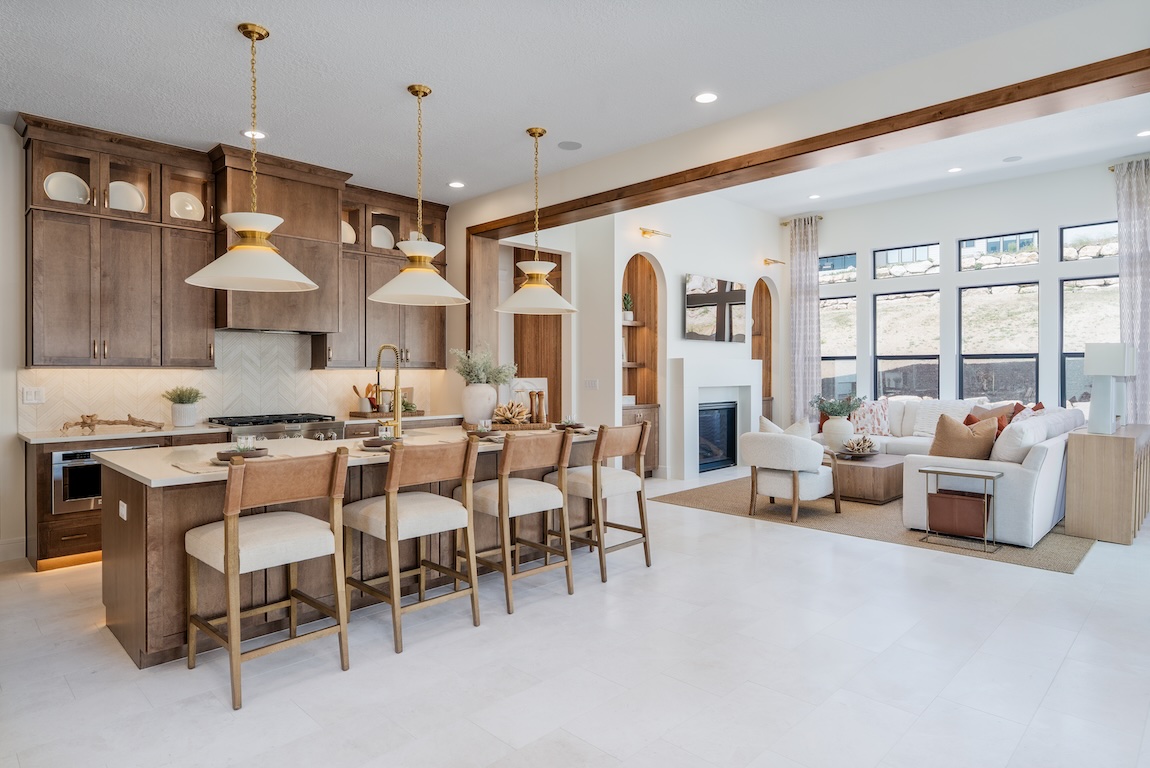modern farmhouse kitchen with gold fixtures