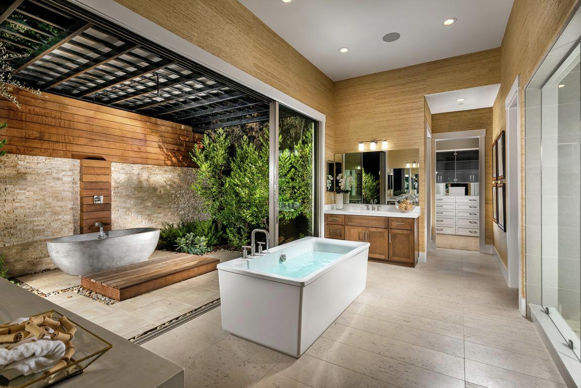 Modern bathroom with outdoor transition to tub