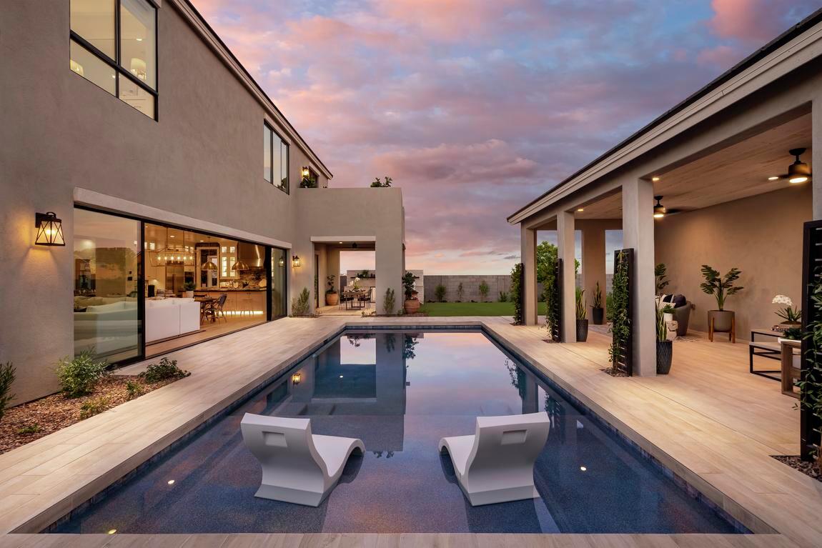 modern pool design with patio