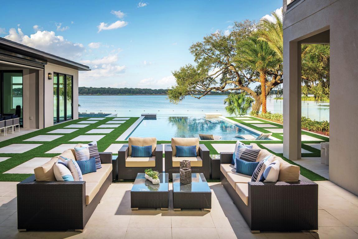 outdoor area with pool and a view