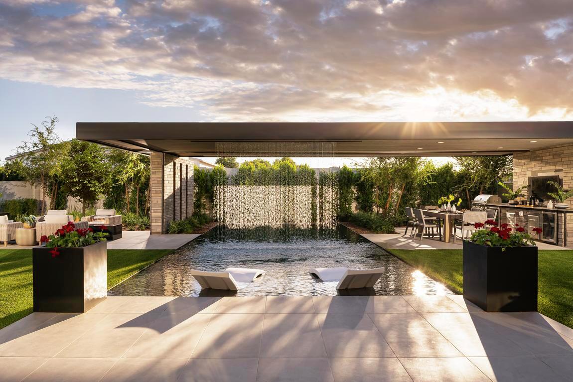 pool with rainfall shower