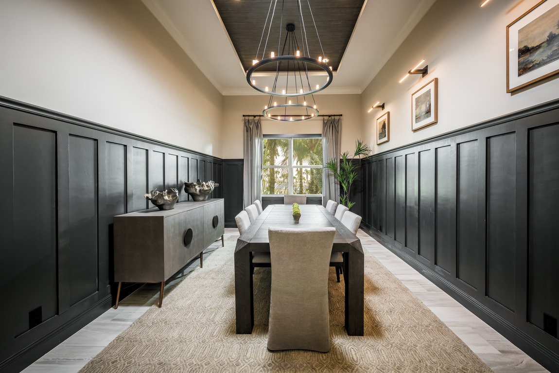 Dining room with dark color accents