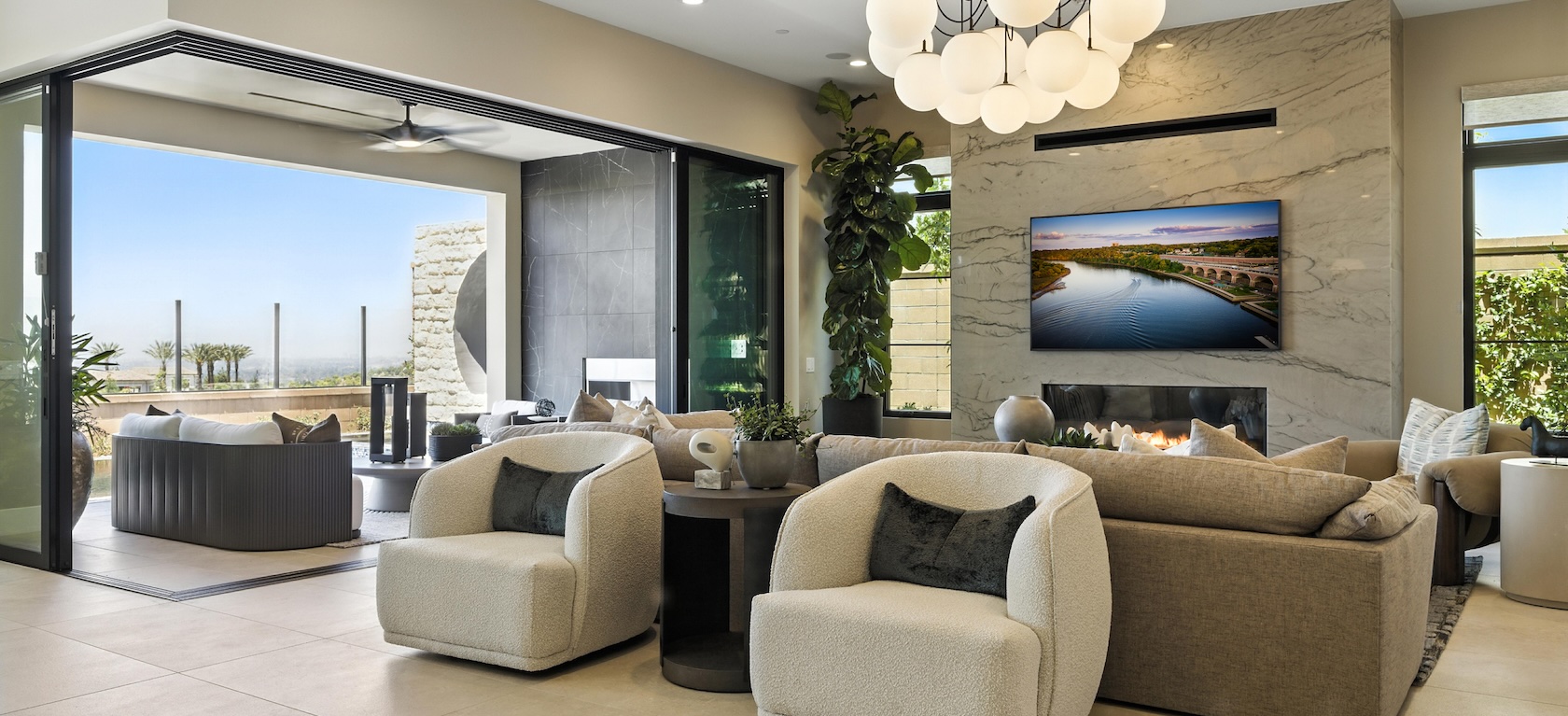 contemporary living space with plush furniture