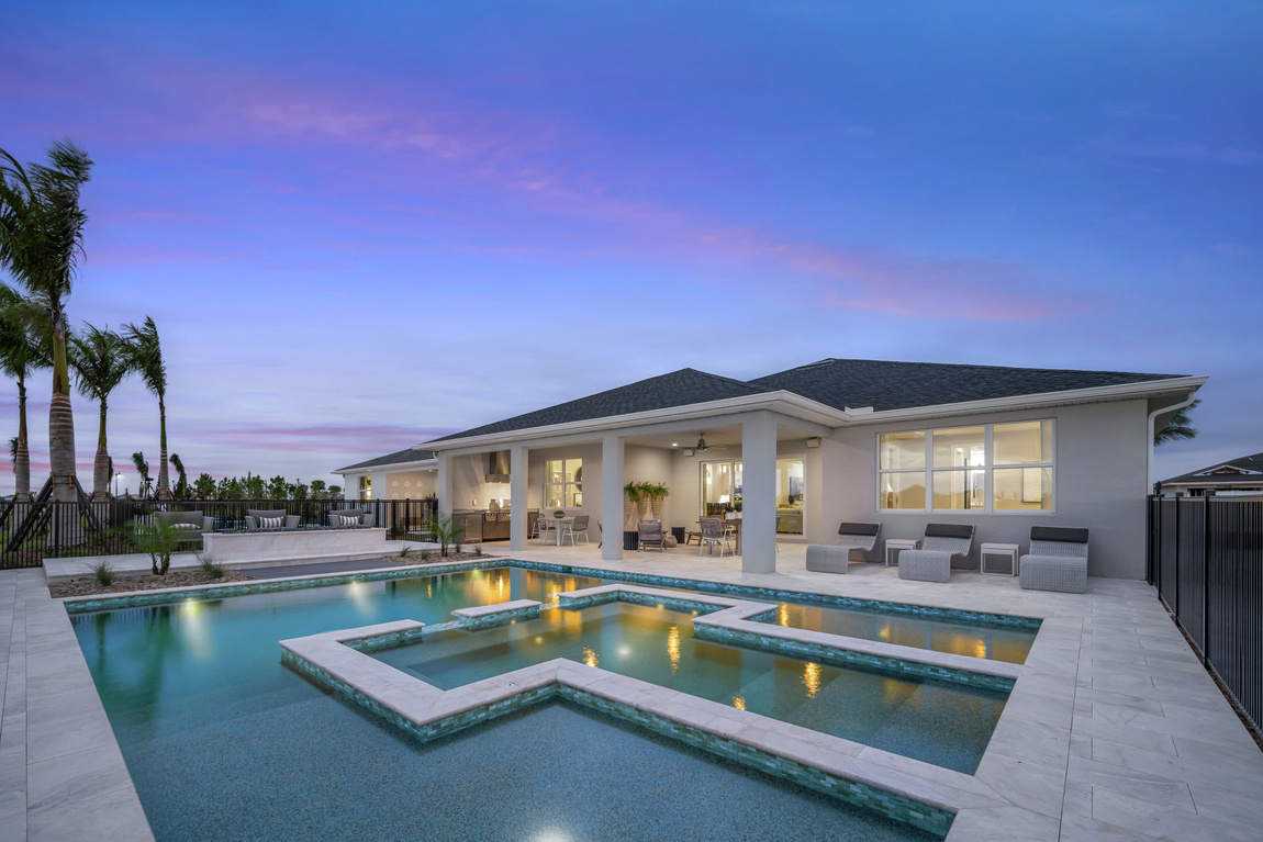 luxe outdoor living space featuring pool