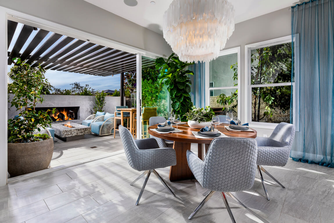 indoor outdoor living space featuring fire pit