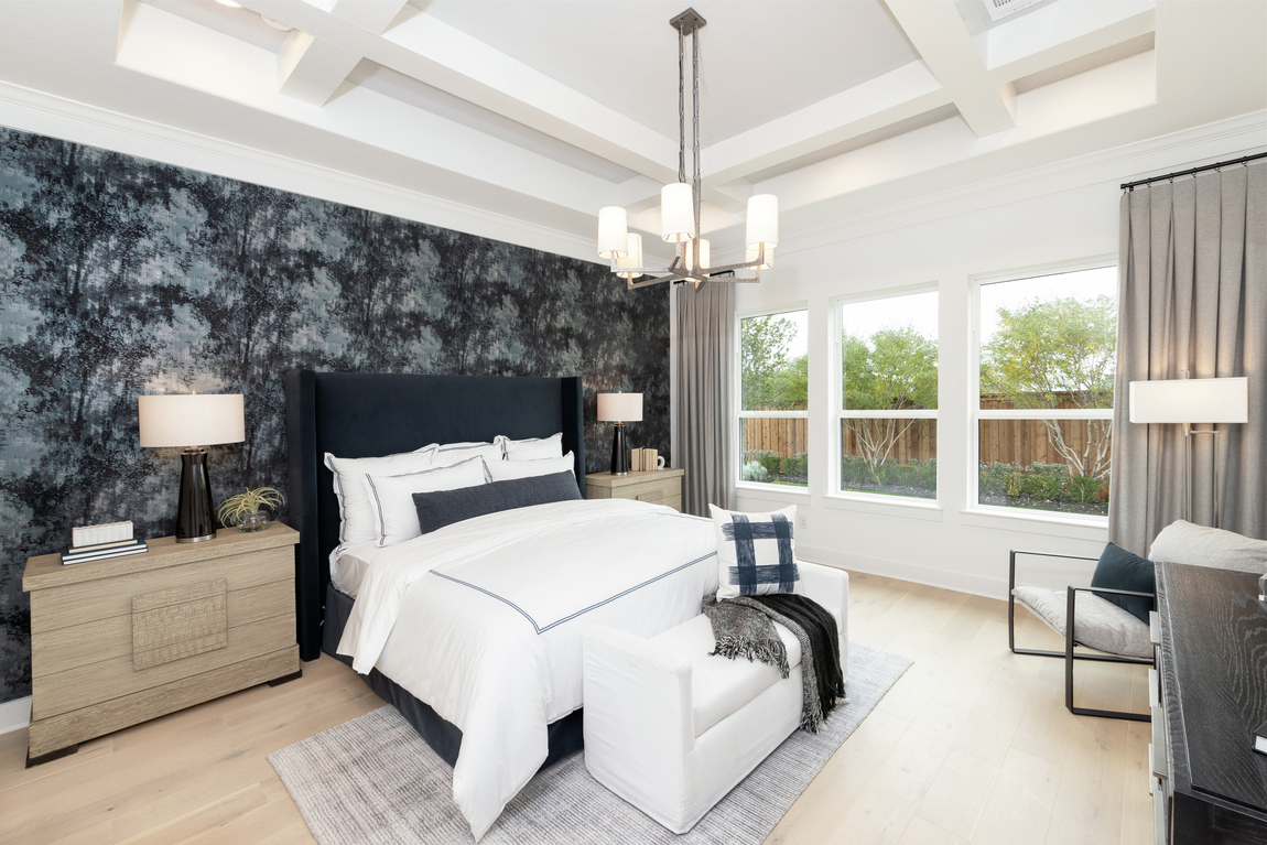 black and white primary bedroom design