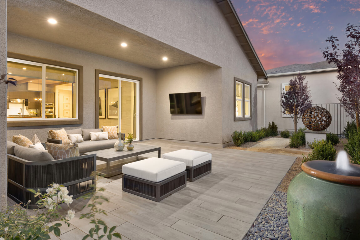 Entertainment space in a covered patio