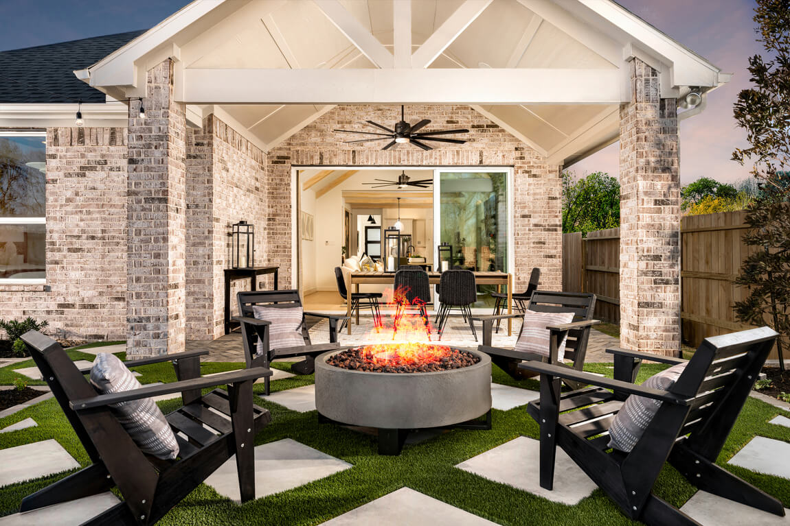 Beautiful covered patio with luxury fire pit