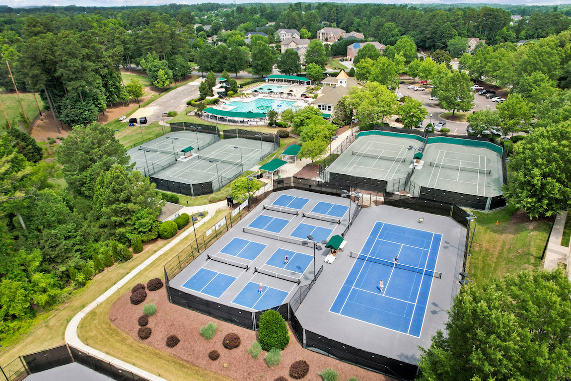 Overlook at Brier Creek amenities and tennis courts with pool in Raleigh, North Carolina