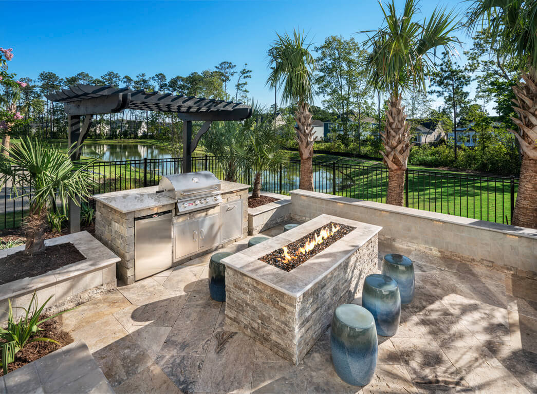 Secluded outdoor kitchen with an array of landscaping ideas applied