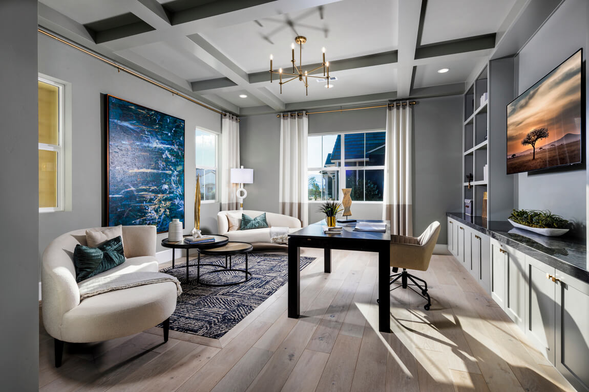 Home office boasting a light, airy southwestern interior design