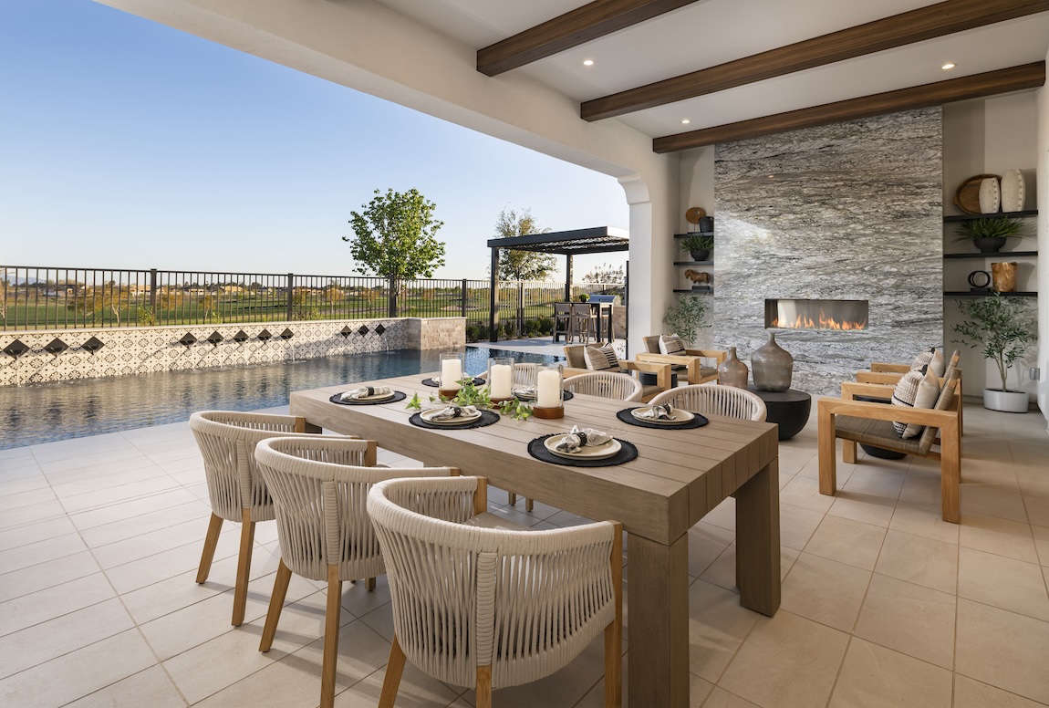 Spacious patio featuring luxury fireplace design