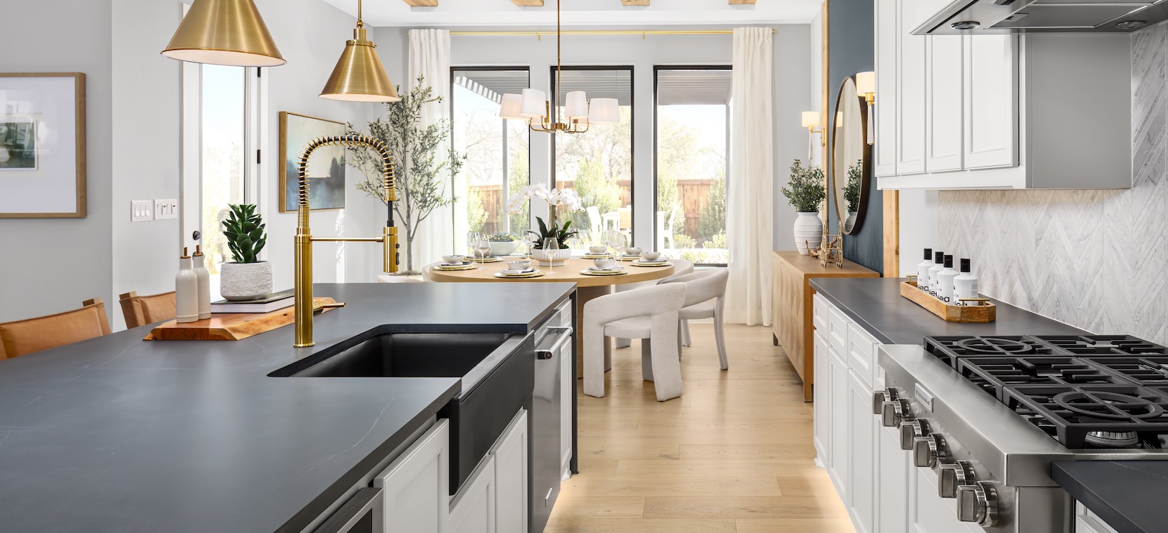 modern farmhouse kitchen and dining area