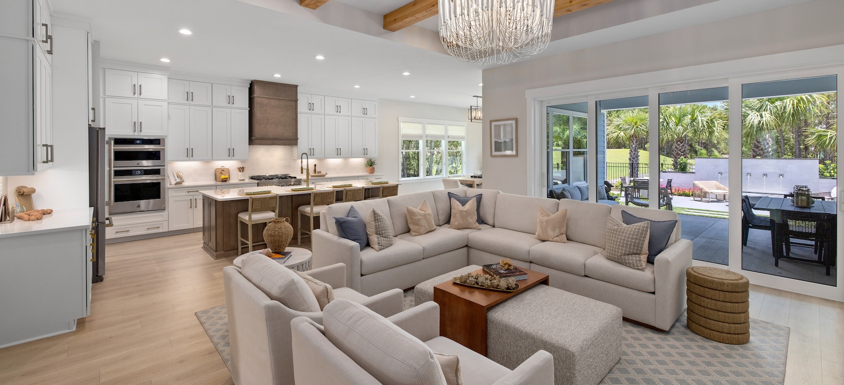 modern living space and kitchen