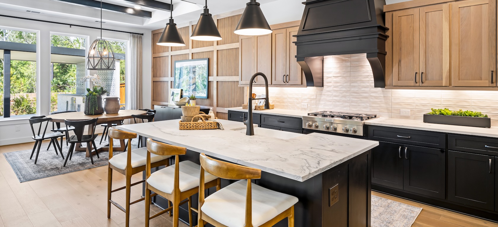 modern farmhouse kitchen island and dining room table