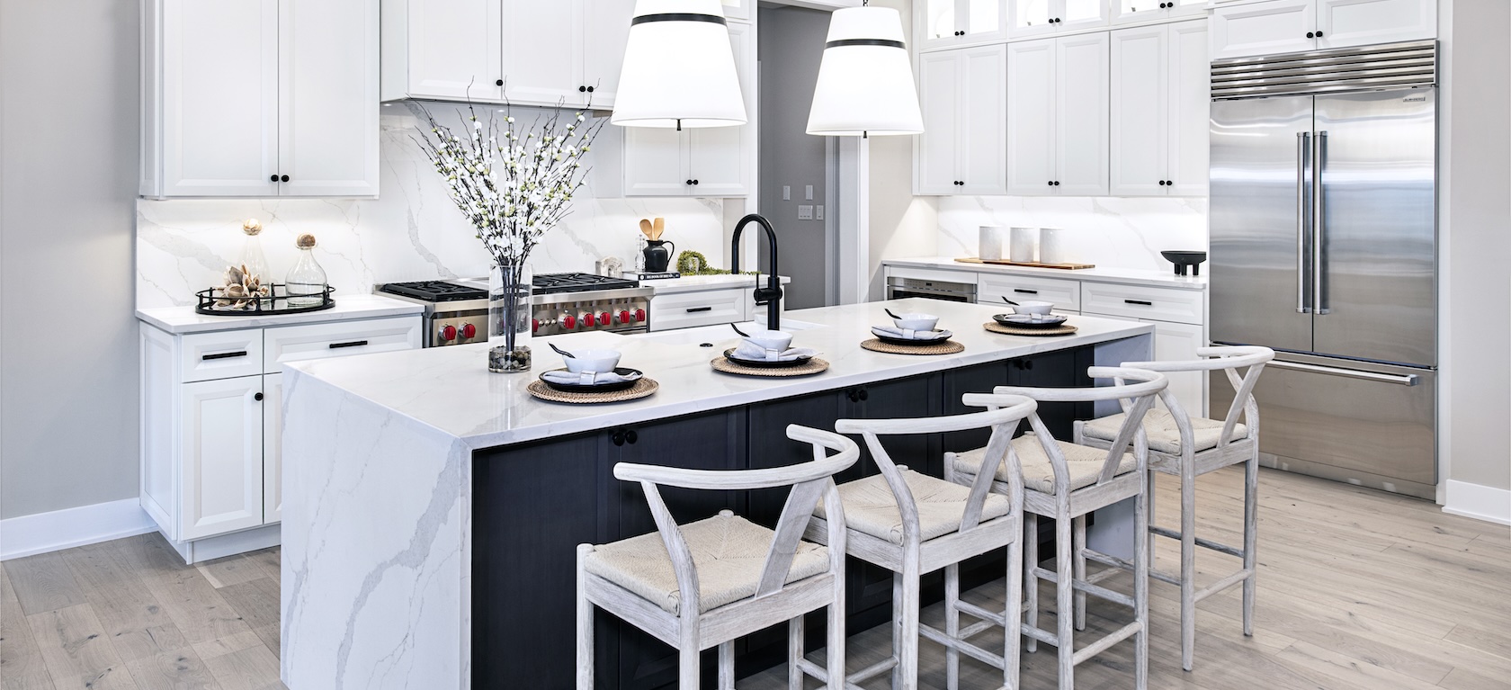 modern kitchen with marble countertops