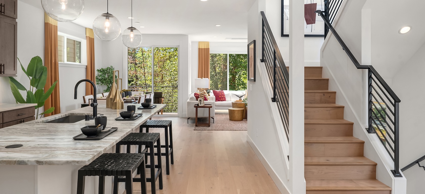 modern farmhouse living room and kitchen