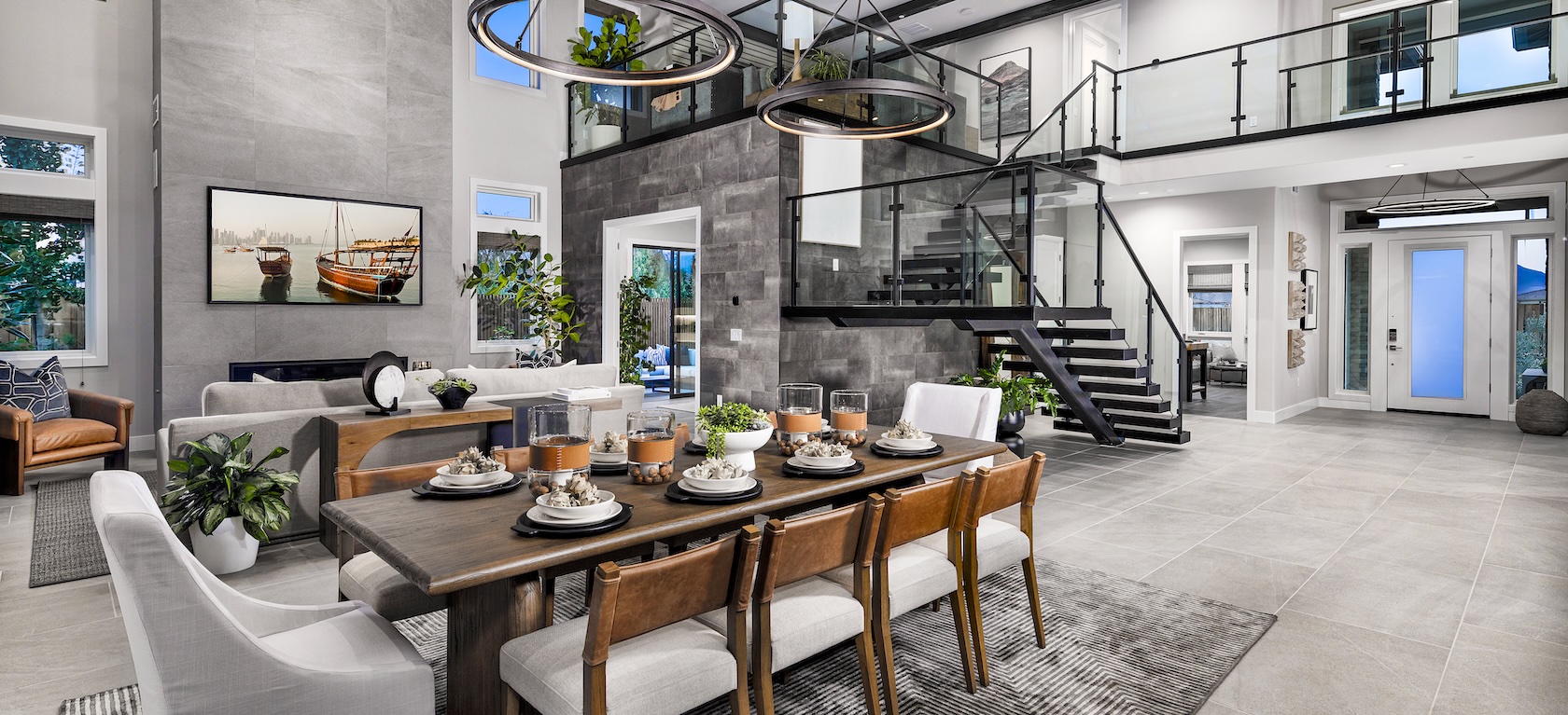 luxury dining room table and great room connected