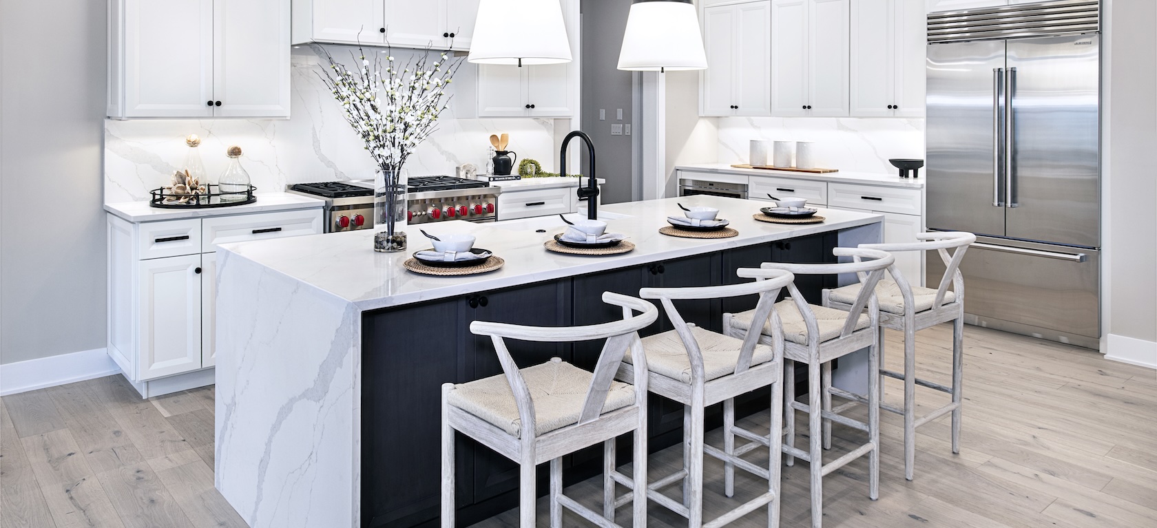 modern kitchen with marble island
