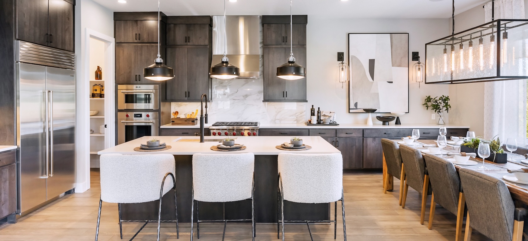 modern kitchen island and black cabinetry