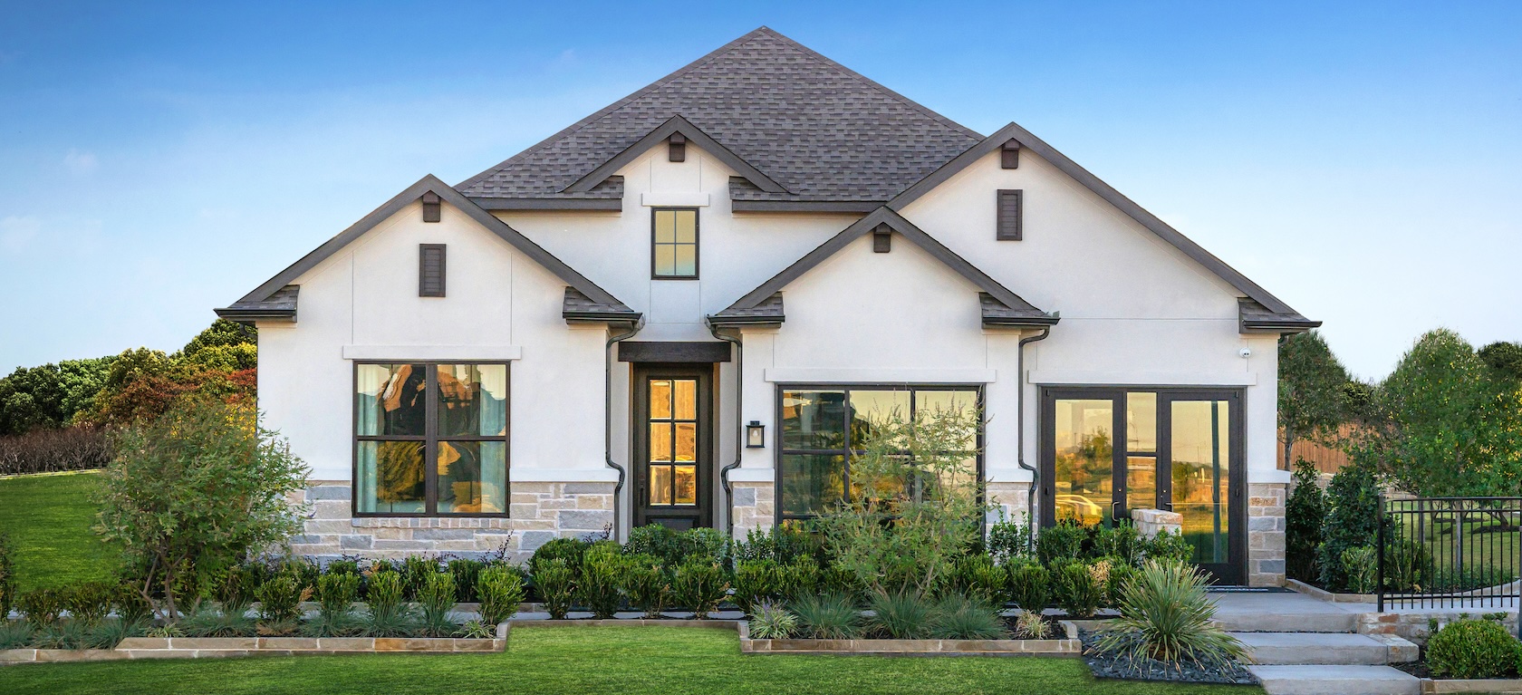 exterior of modern farmhouse with large windows