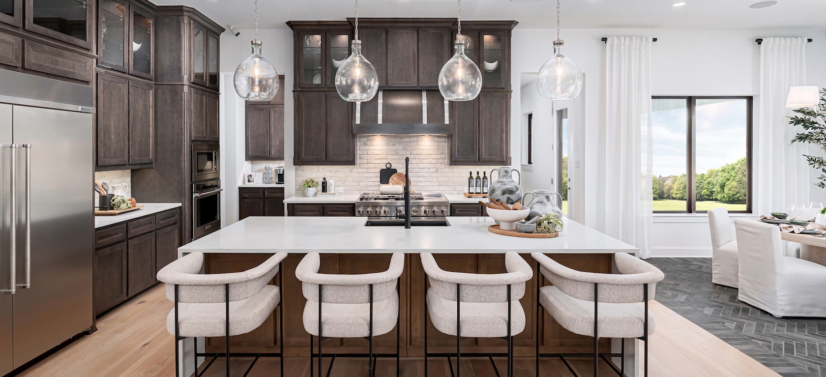modern kitchen with pendant lighting