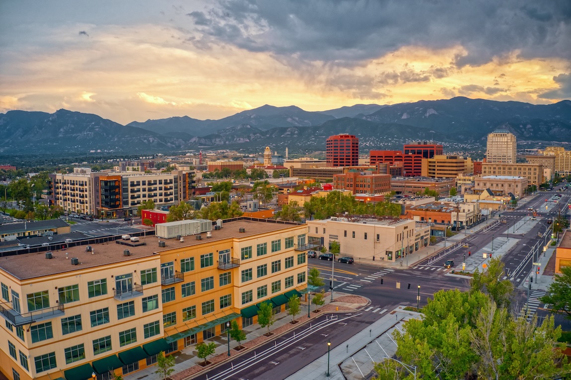 Aerial View of Colorado Springs at Dusk